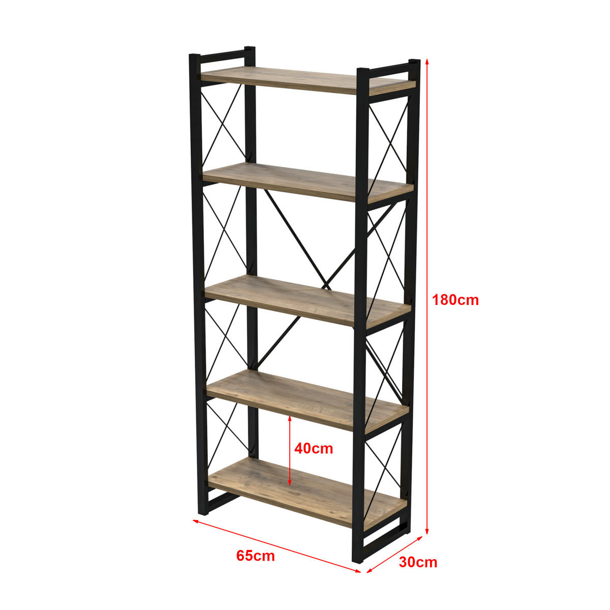 STANDREGAL Skørping - Schwarz/Braun, Holzwerkstoff/Metall (65/180/30cm) - [en.casa]