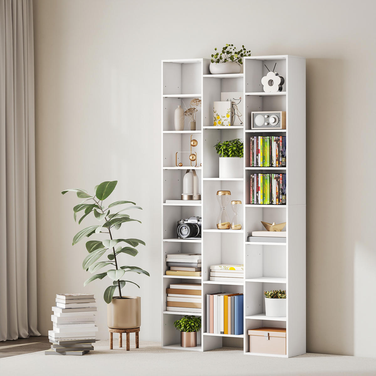 BÜCHERREGAL,21 Fächer 10 verstellbare Böden 181cm hoch,weiß - Weiß, Kunststoff (89.5/181/23.5cm) - Vallsero