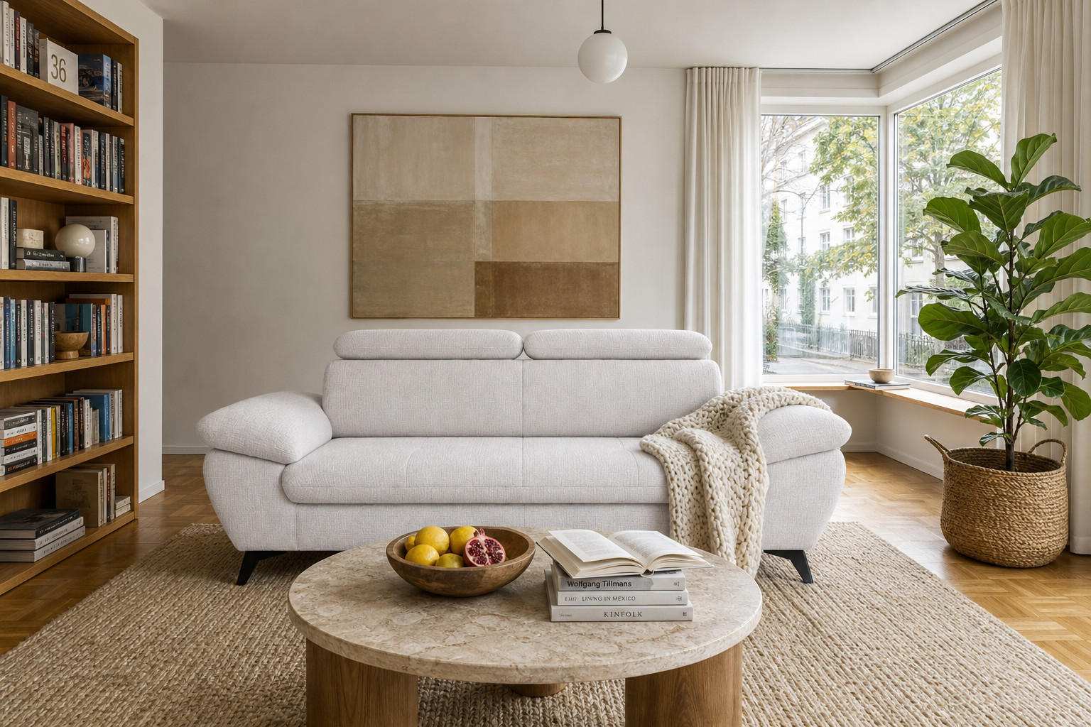 3-SITZER Karlstad Chenille Beige verstell. Kopfstützen B 215 cm - Creme, Kunststoff/Textil (215/84/100cm) - foamnova