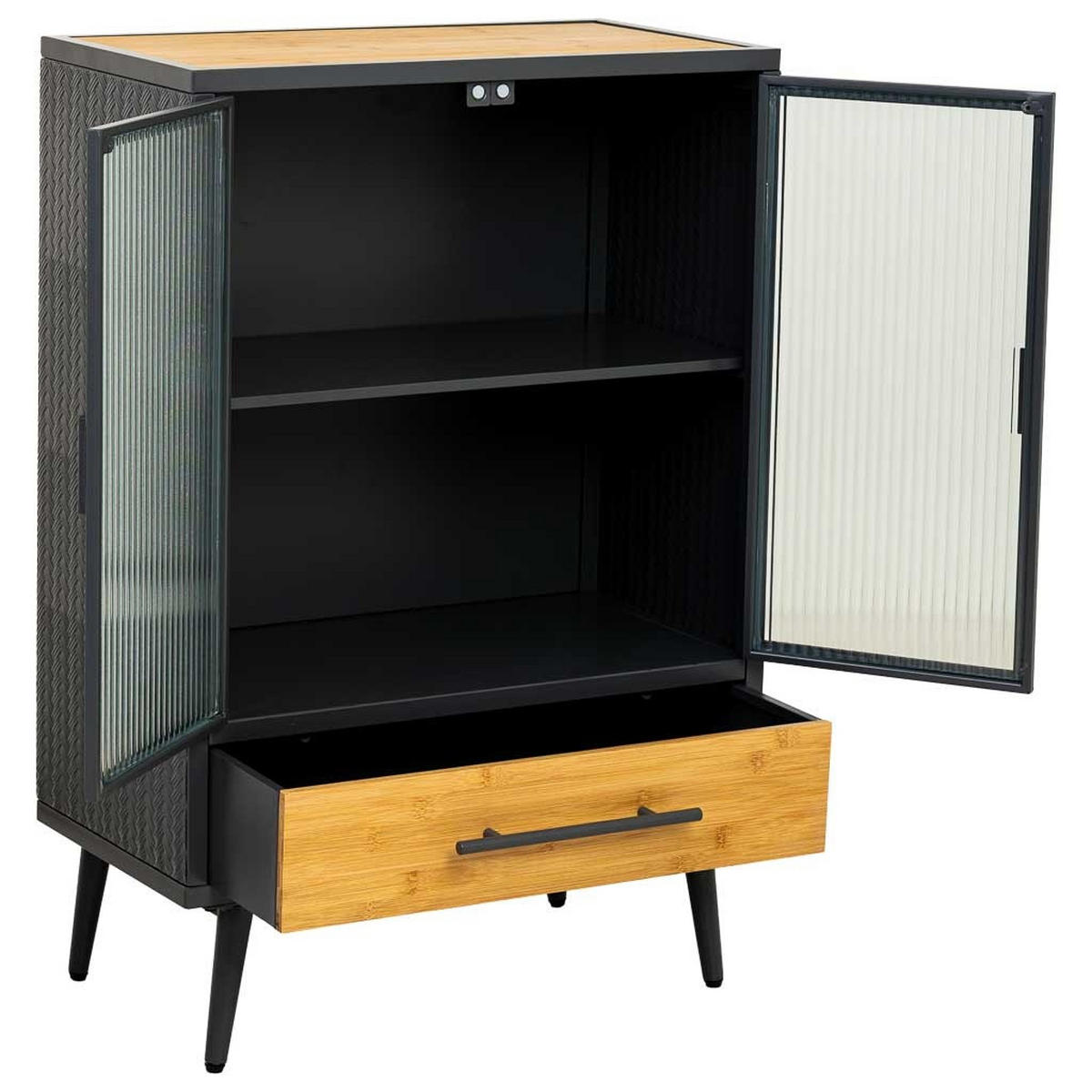 VITRINE aus Metall und Holz und Glas, schwarz, 61x32x91cm - Schwarz, Holz (61/90/32cm) - Wanderlust