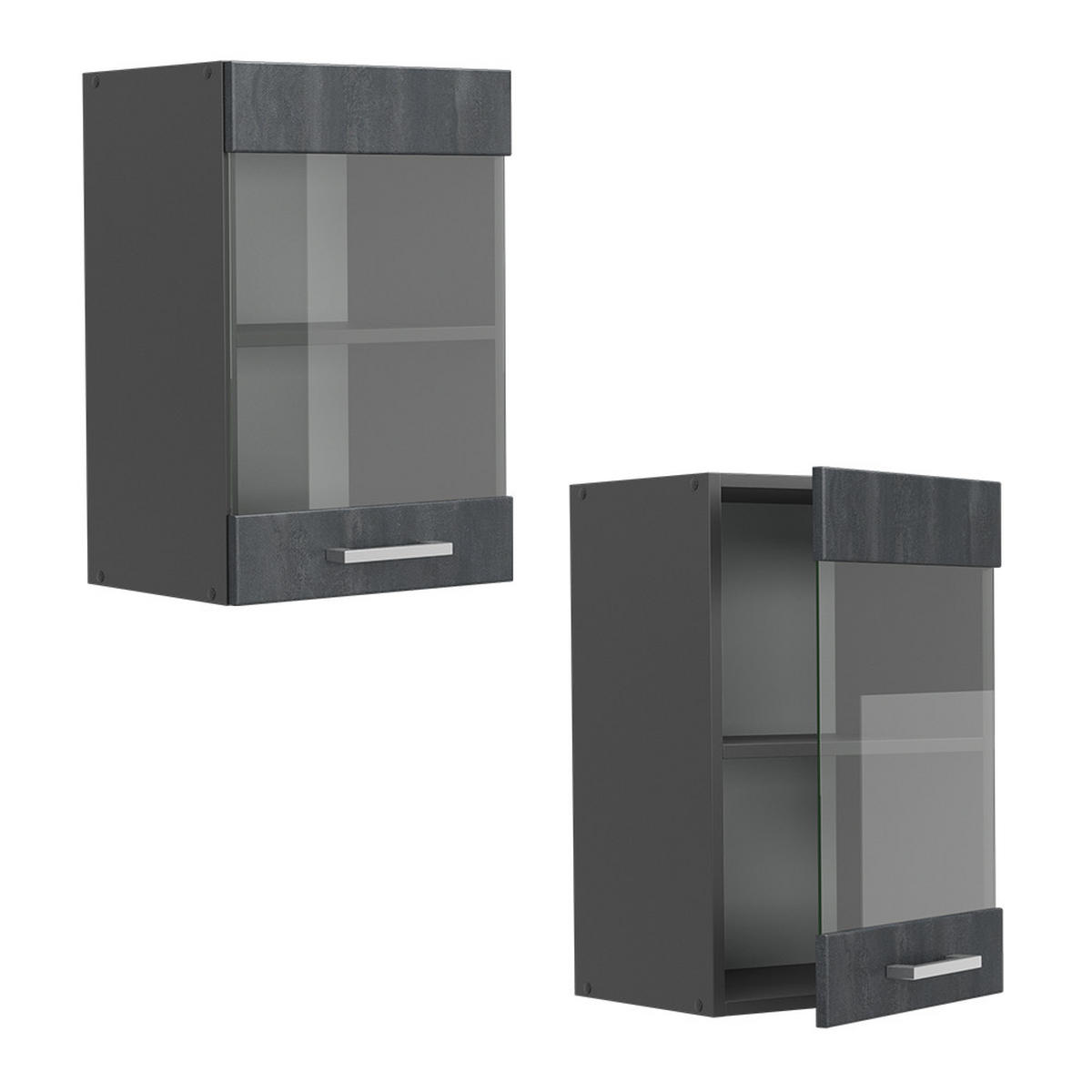 KÜCHENGLASSCHRANK R-Line Schwarz Beton 40 cm - Anthrazit/Schwarz, Holzwerkstoff (40/60/31cm) - Vicco
