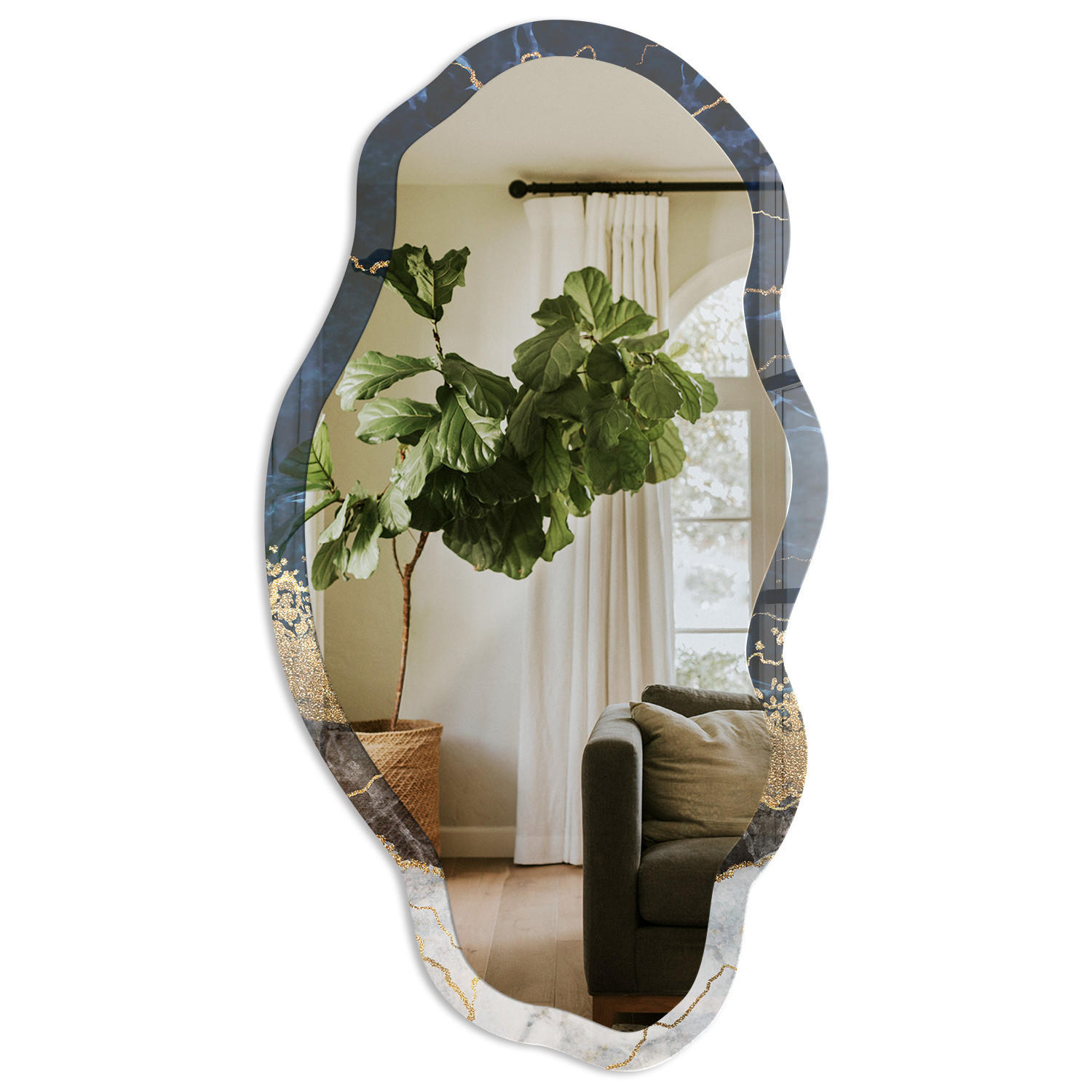SPIEGEL 90x45 cm asymmetrisch mit Druck - Granatmarmor - Transparent, Glas (45/90/0.4cm) - TULUP