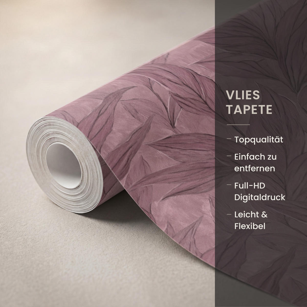 TAPETE - Blätter - Muster - Lila - 100x240 cm - Altrosa, Papier (100/240cm) - OnlyWow