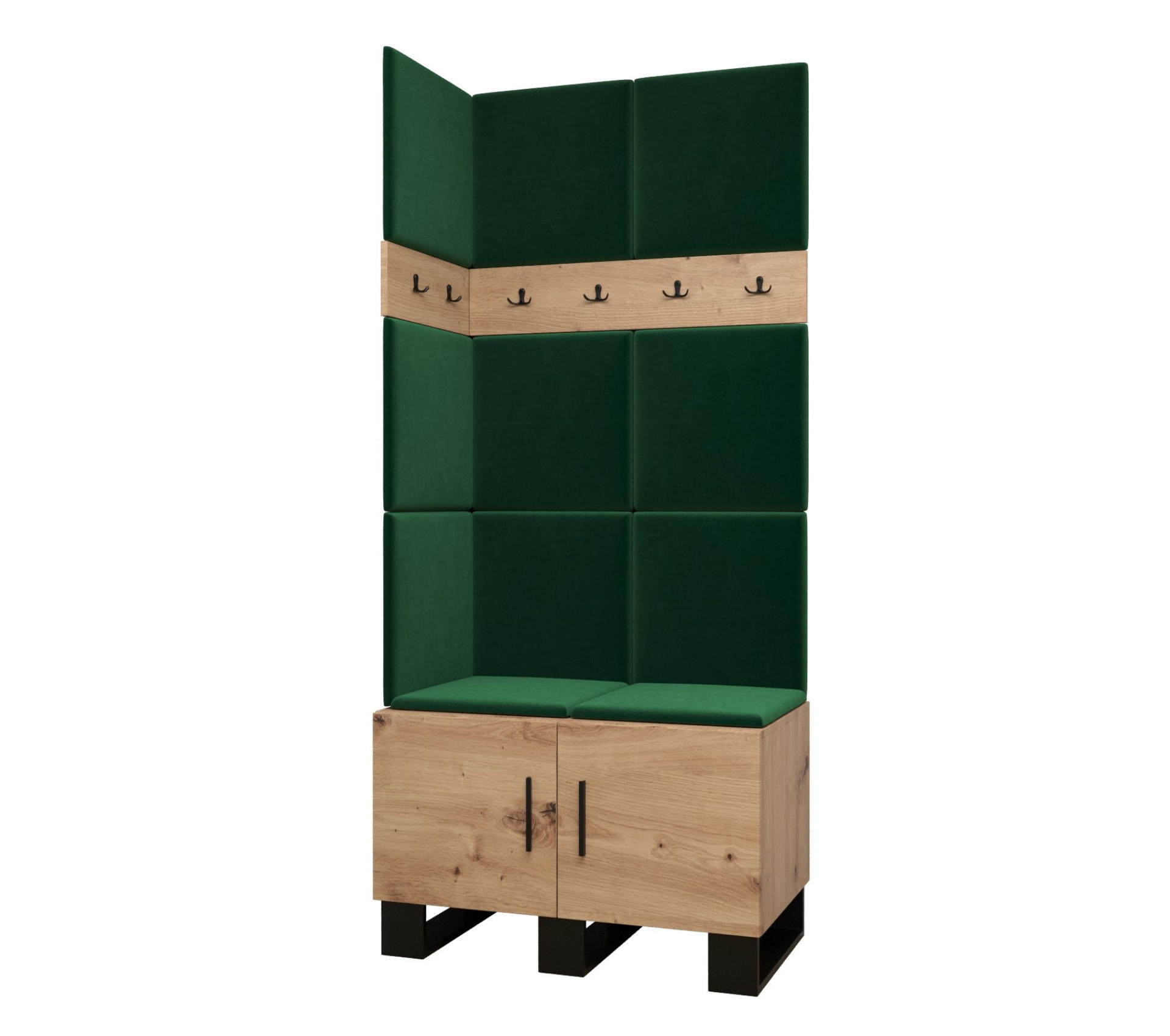 Abiks Möbel Garderoben-Set Eiche Artisan, Waldgrün 84x196x45.6 cm