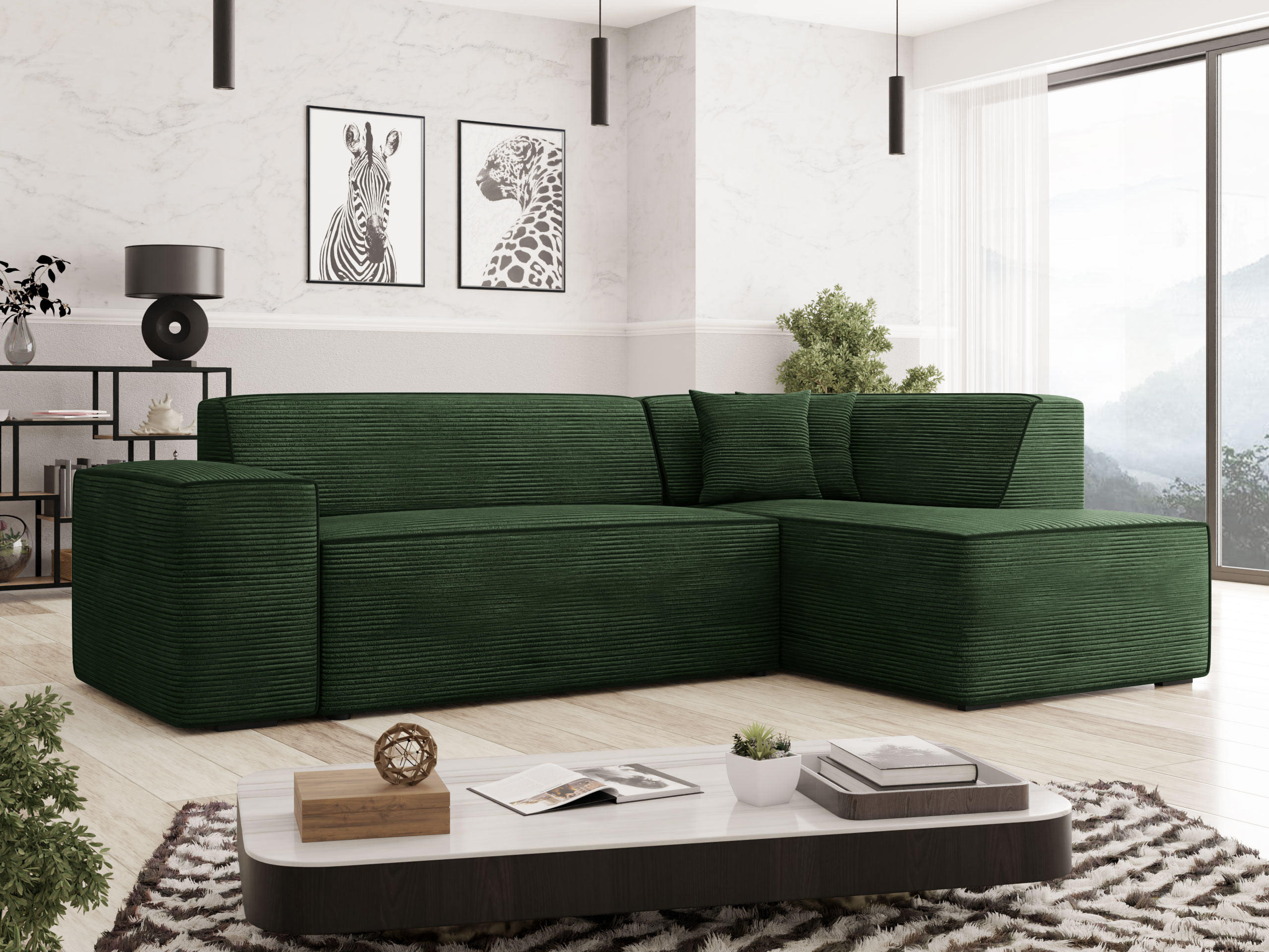 ECKSOFA Lordin Cord, Seite: Rechts - Schwarz/Grün, Holz/Textil (267/205cm) - MIRJAN24