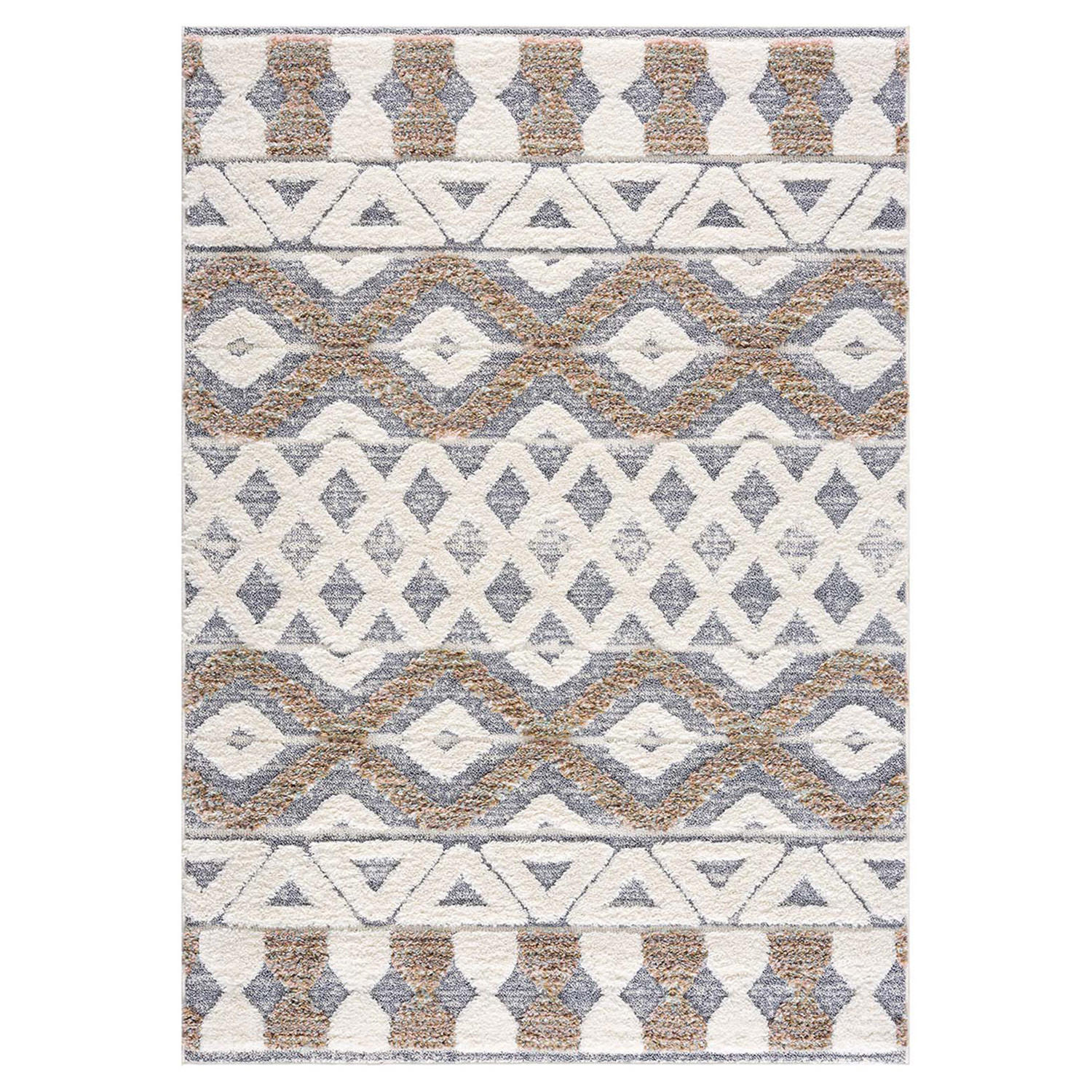 HOCHFLOR-TEPPICH Focus 3050 Grau 120x170 cm - Multicolor/Creme, Textil (120/170cm) - carpet city