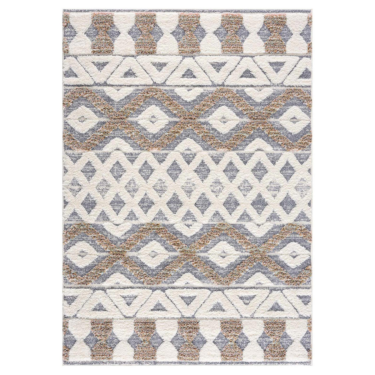 HOCHFLOR-TEPPICH Focus 3050 Grau 140x200 cm - Multicolor/Creme, Textil (140/200cm) - carpet city