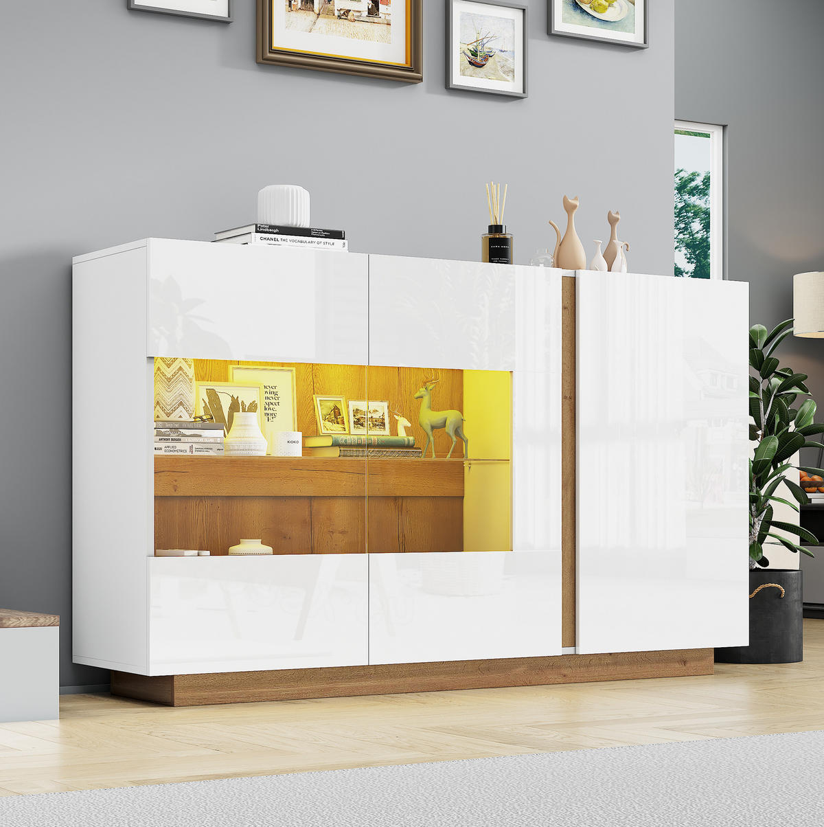 SIDEBOARD z dřevotřísky, 138/38,5/90,5 cm, bílý vysoký lesk s RGB LED - bílá, kompozitní dřevo (138/90.5/38cm) - Modenvie