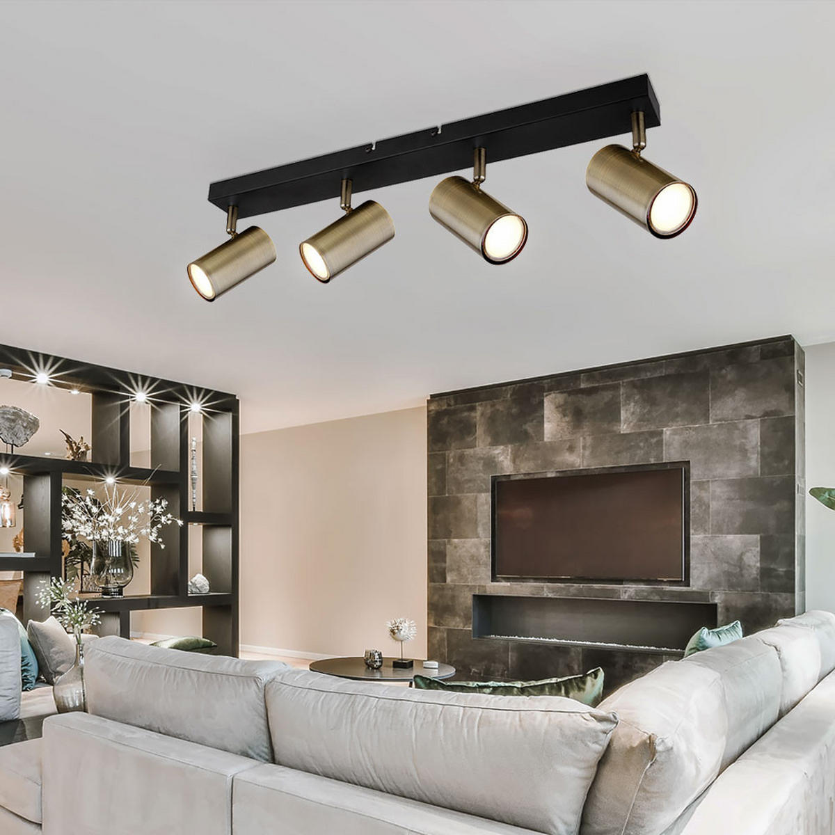 DECKENLEUCHTE Metall Messing Schwarz - Messingfarben, Metall (56/6/12cm) - Globo Lighting