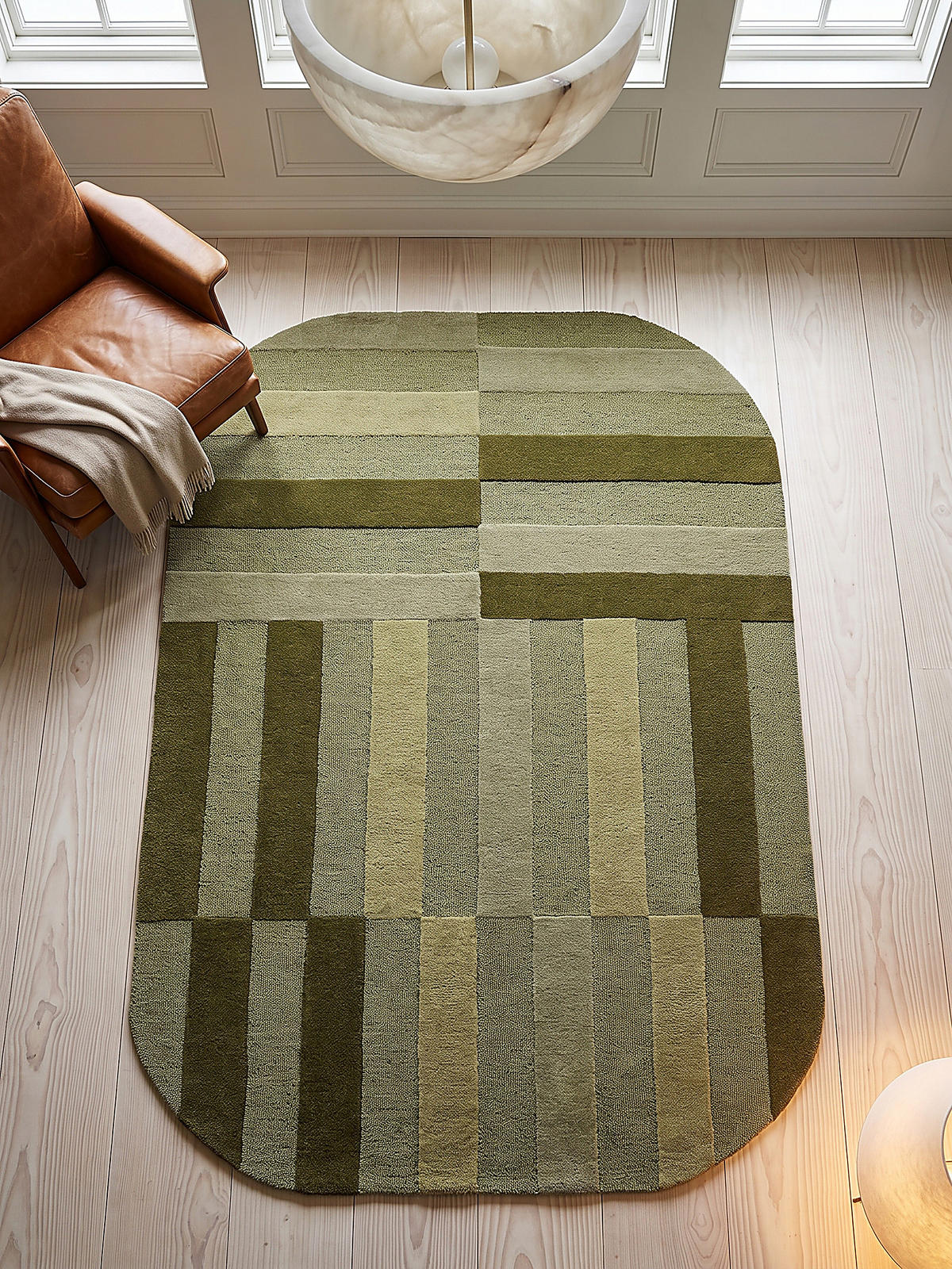 TEPPICH aus Wolle, handgetuftet, LUNAN, in Olivgrün, Blockstreifen, 160 x 230 cm - Grün, Textil (160/230cm) - KADIMA DESIGN