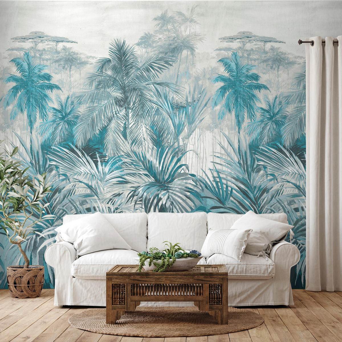 FOTOTAPETE Dschungelmuster 212 x 295 cm - Blau, Papier (212/295cm) - Sanders & Sanders