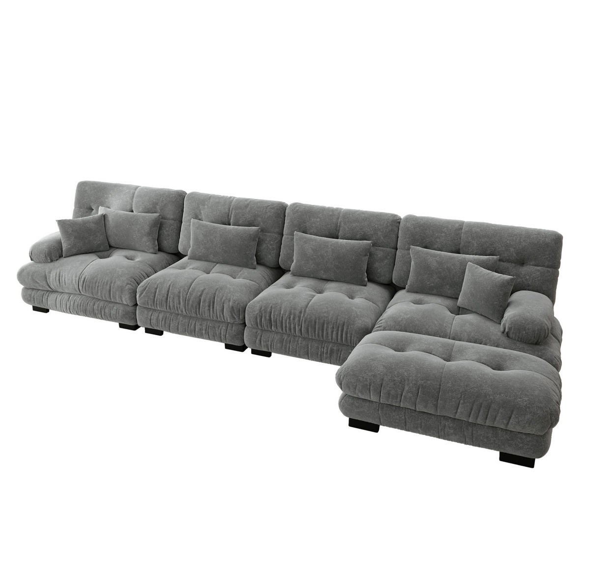 SOFA modular Chenille Grey mit beweglichen Ottomans - Hellgrau, Kunststoff (145/406cm) - Meubliv