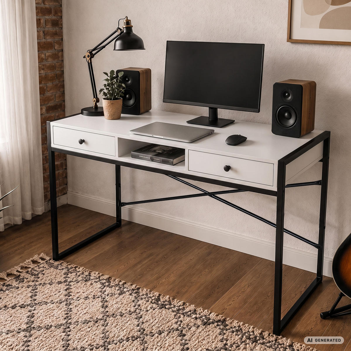 SCHREIBTISCH ELOSNIS 123 cm Weiß - Schwarz/Weiß, Holzwerkstoff (123/48/80.5cm) - Akord