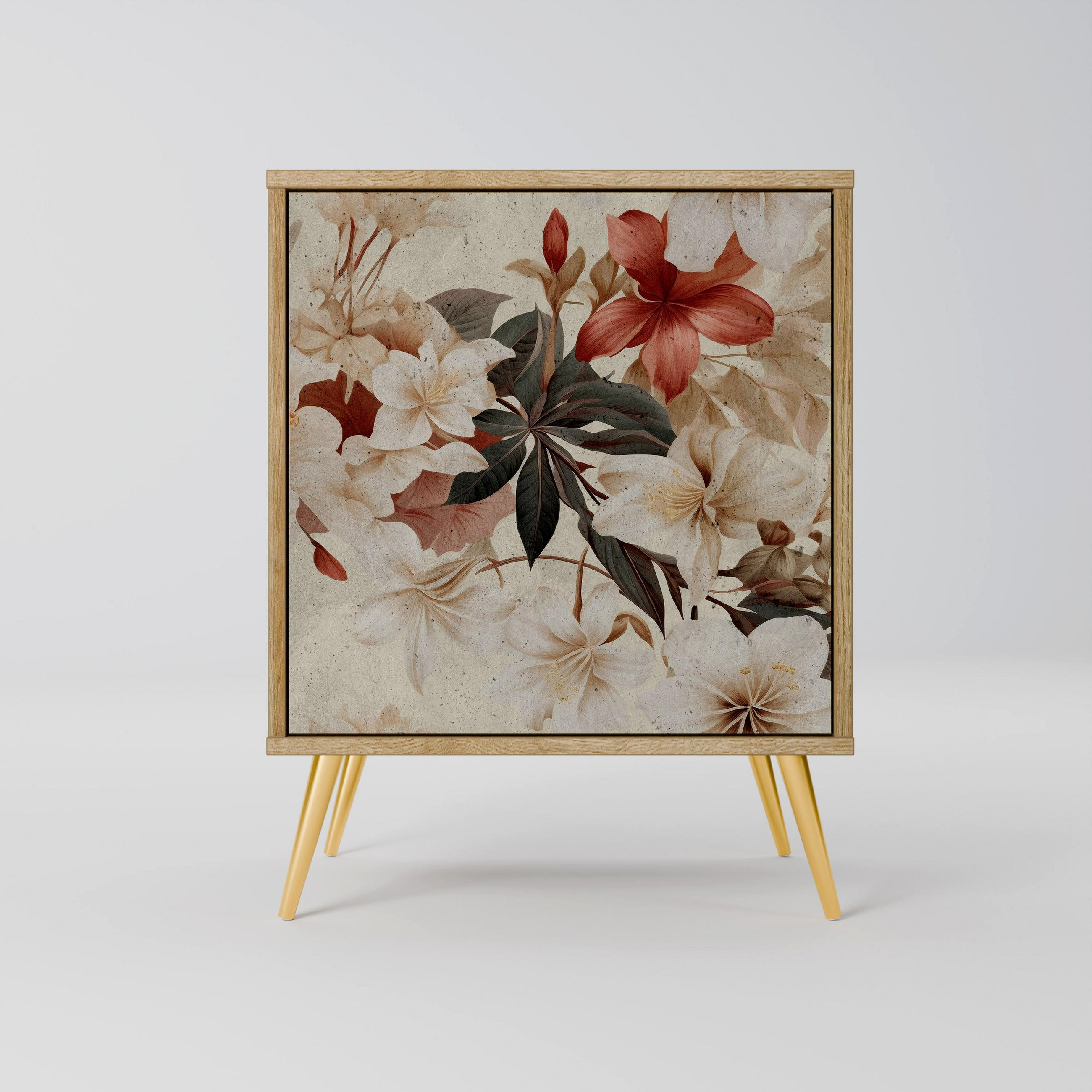 SIDEBOARD PETAL HARMONY, Eichefarben, 57,5x42x75,5 cm, Goldfarbene Metallfüße - Eichefarben/Goldfarben, Holzwerkstoff/Metall (57.5/75.5/42cm) - SpaceRebels