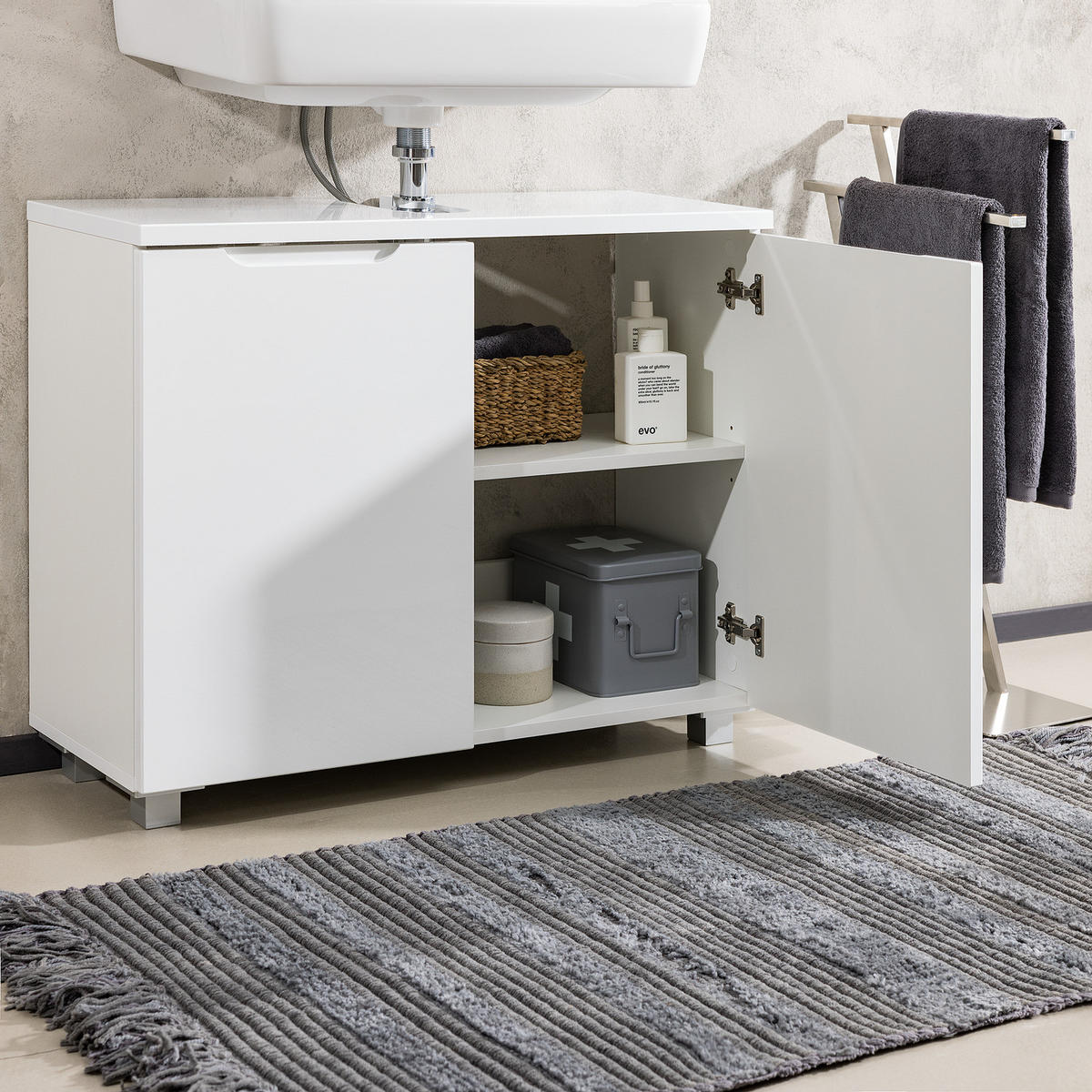 WASCHBECKENUNTERSCHRANK - Hochglanz Weiß / Matt Weiß - Weiß, Holzwerkstoff (80/67/32cm) - home24