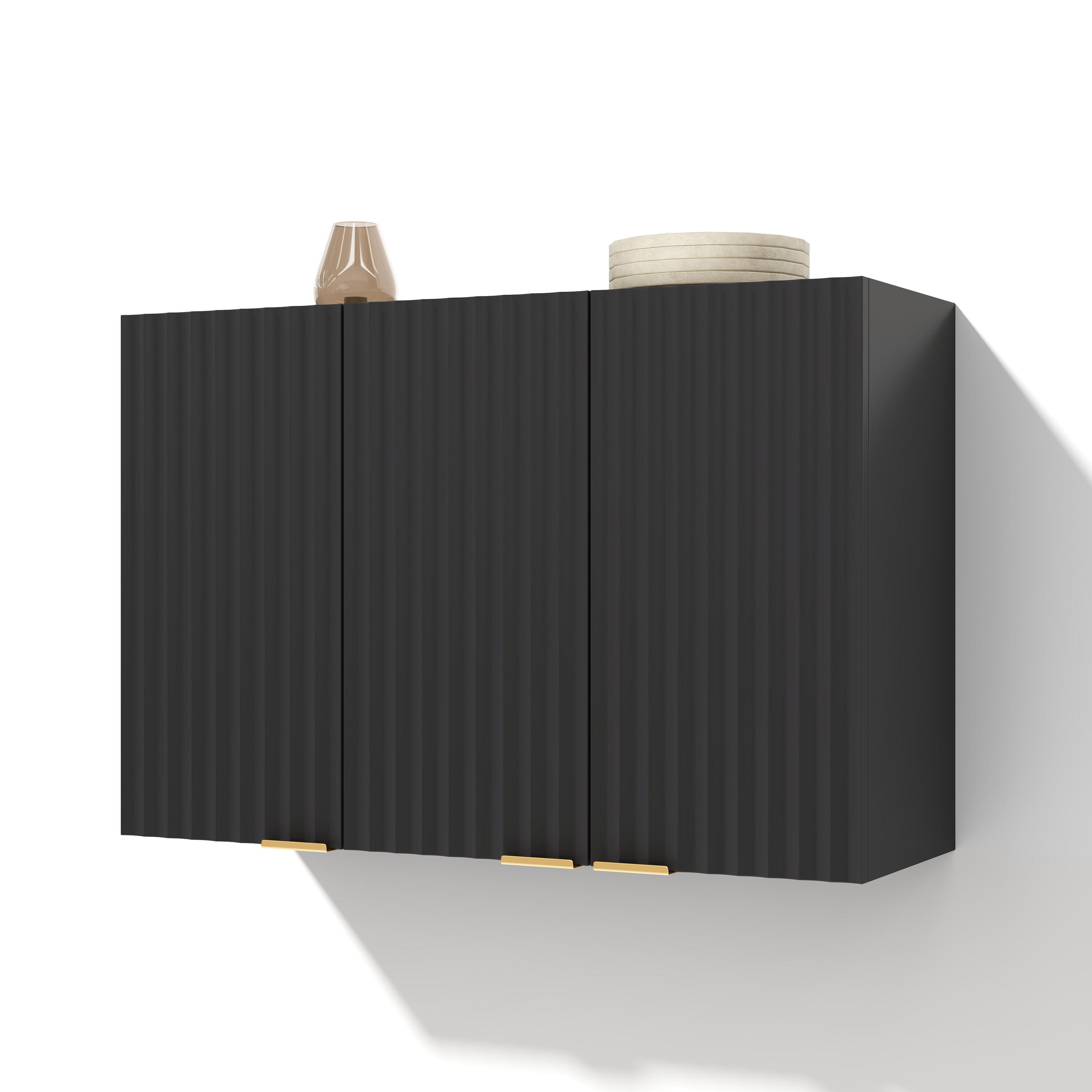 HÄNGESCHRANK DE-38748 90/29/60 cm 3 Türen und Wellenstruktur Schwarz - Schwarz, Holzwerkstoff (90/60/29cm) - ComfortXL