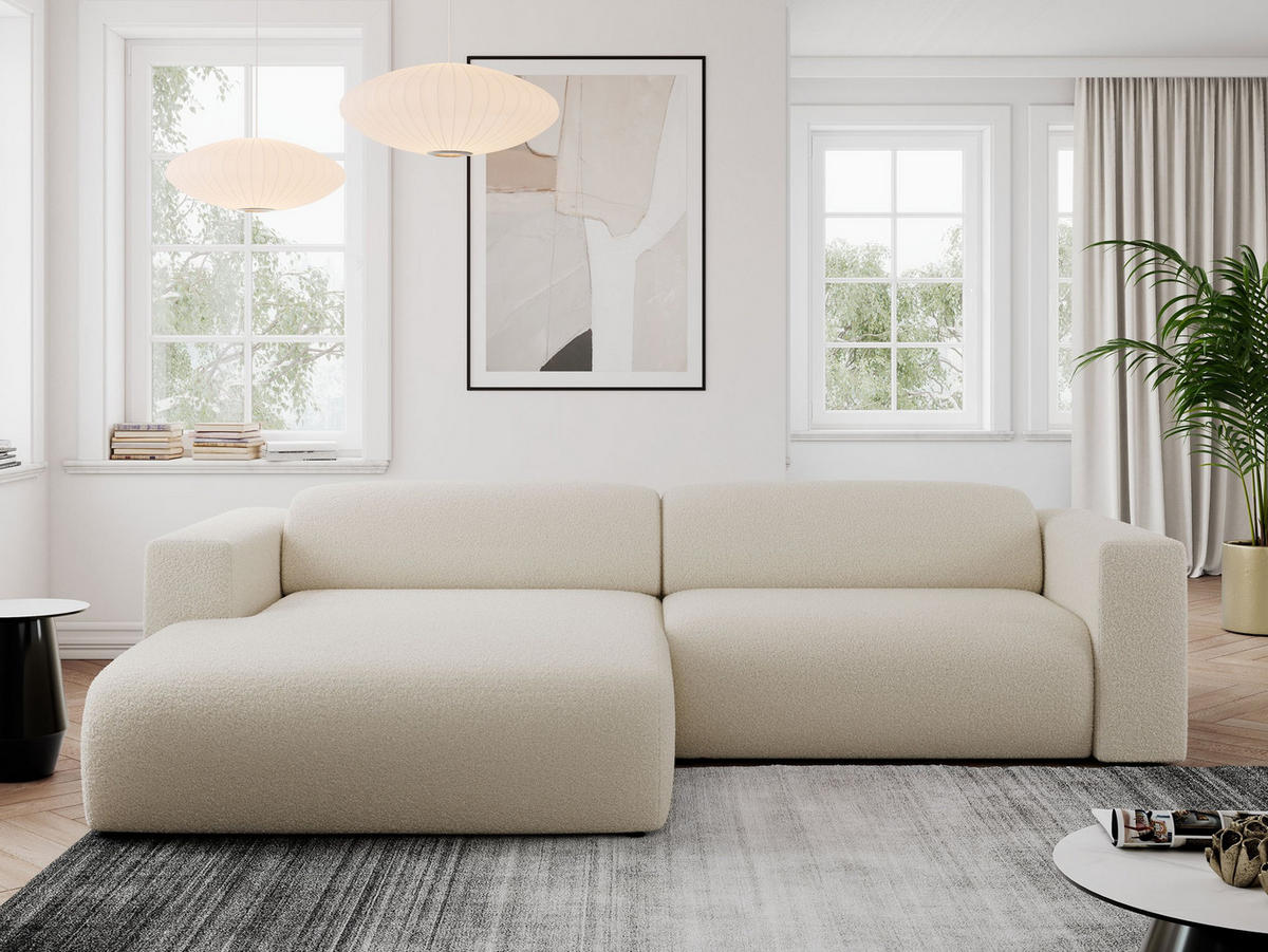 ECKSOFA PASADENA Beige Bouclé - Links Seite - Beige/Schwarz, Kunststoff/Textil (288/180cm) - MKS