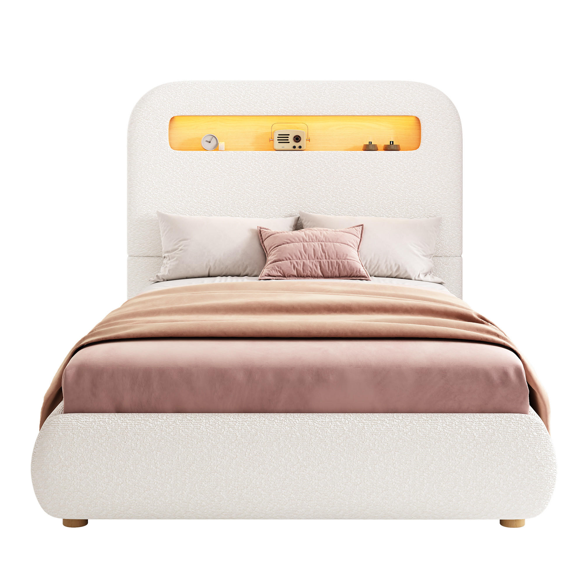 KINDERBETT mit Stauraum und LED Bouclé White - Weiß, Metall (90/200cm) - Meubliv
