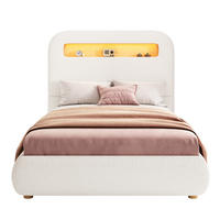 KINDERBETT mit Stauraum und LED Bouclé White - Weiß, Metall (90/200cm) - Meubliv