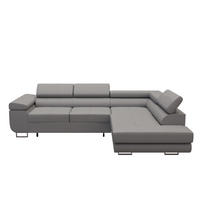 ECKSOFA VEMO EDGE Rechts Hellgrau Velour-Stoff mit Bettkasten und Schlaffunktion - Hellgrau, Textil (270/200cm) - Barchello