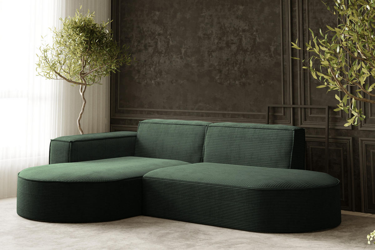 ECKSOFA Modena Studio, Cord Stoff Dunkelgrün Links - Dunkelgrün, Holzwerkstoff/Textil (165/236cm) - Kaiser Möbel