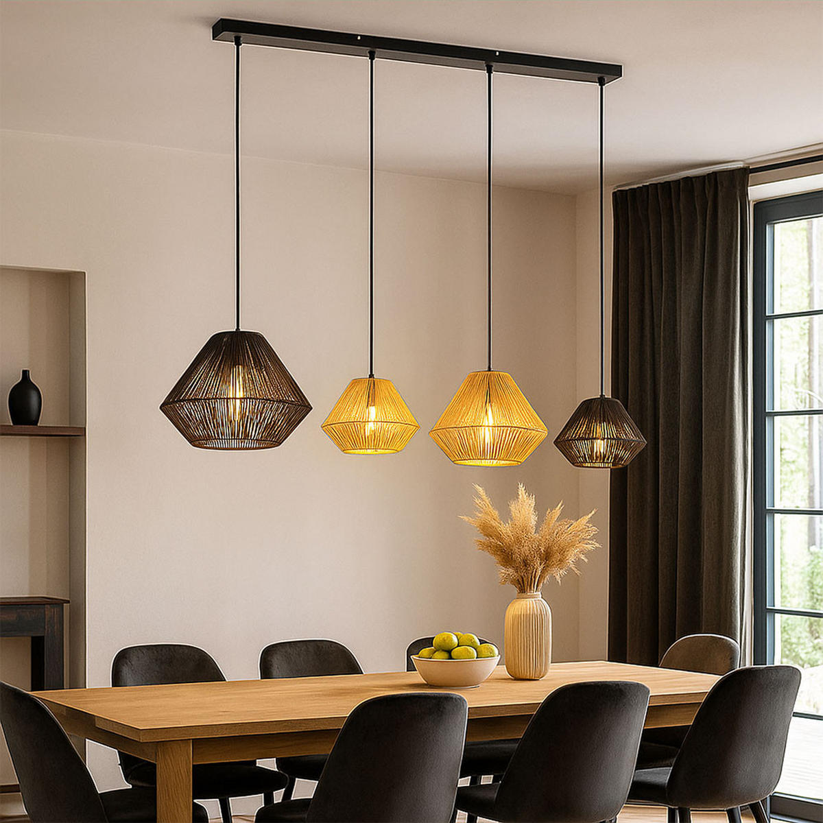 LED HÄNGELEUCHTE Naturseile Schwarz Beige - Schwarz, Metall (103/30/120cm) - Globo Lighting