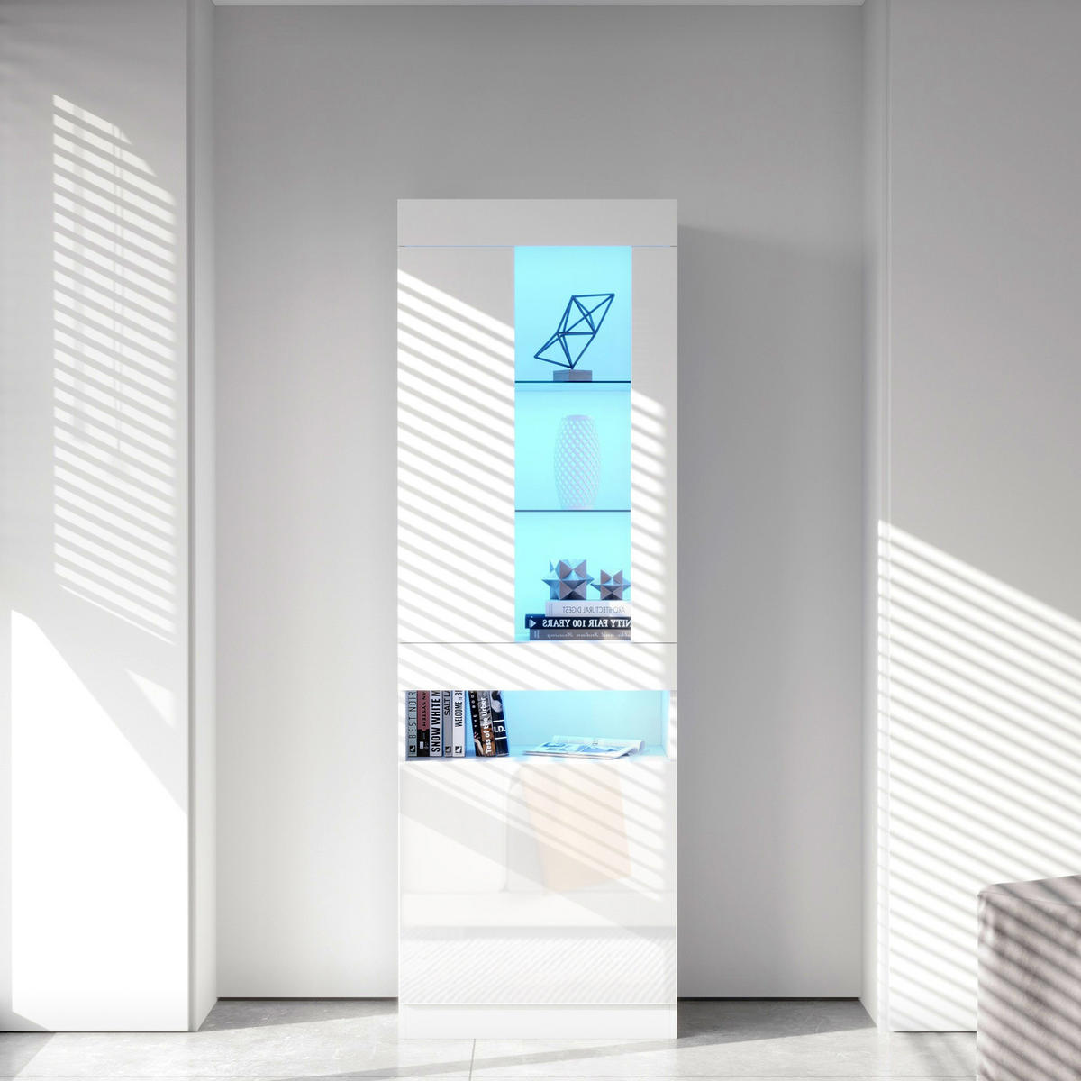 VITRINE 50/40/180 cm aus Spanplatte mit LED-Beleuchtung Weiß - Weiß, Holzwerkstoff (40/180/50cm) - Modenvie