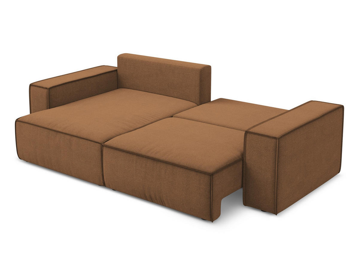 ECKSOFA mit Schlaffunktion Strukturstoff Stoff Orange - Terra cotta/Schwarz, Kunststoff/Textil (148/257cm) - Makamii