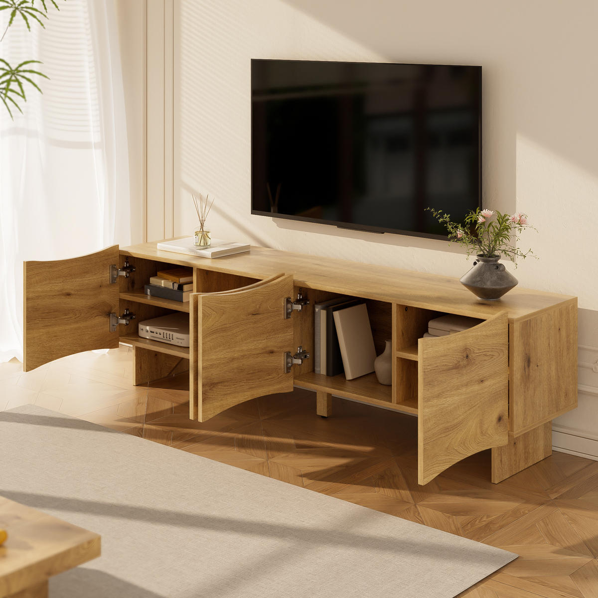 TV-SCHRANK mit Wellenmuster in Holzfarbe 155/36/47 cm - Eichefarben, Holzwerkstoff (155/47/36cm) - Redom