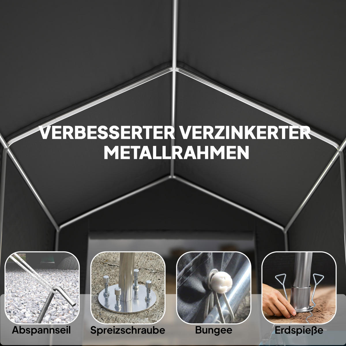 GARAGENZELT Polyester verzinkter Stahl Dunkelgrau - Dunkelgrau, Metall (190/220/230cm) - Outsunny