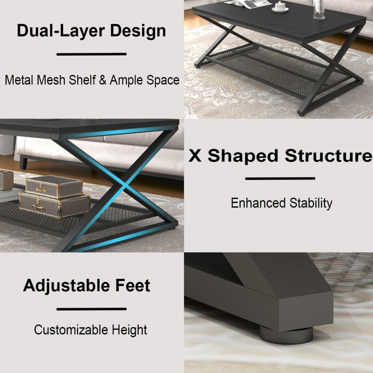 COUCHTISCH Holz Metall Industrial mit Ablage 120 x 60 x 45 cm - Schwarz, Holzwerkstoff/Metall (60/120/45cm) - Quality Elegance