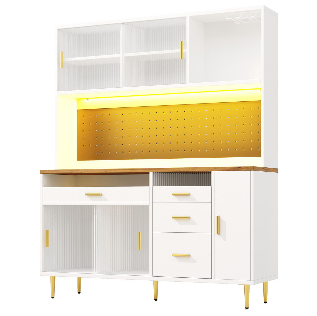 BUFFET 145/39/171 cm in Weiß mit LED-Beleuchtung und Glasschiebetür - Weiß, Glas (145/171/24cm) - Flora Grace