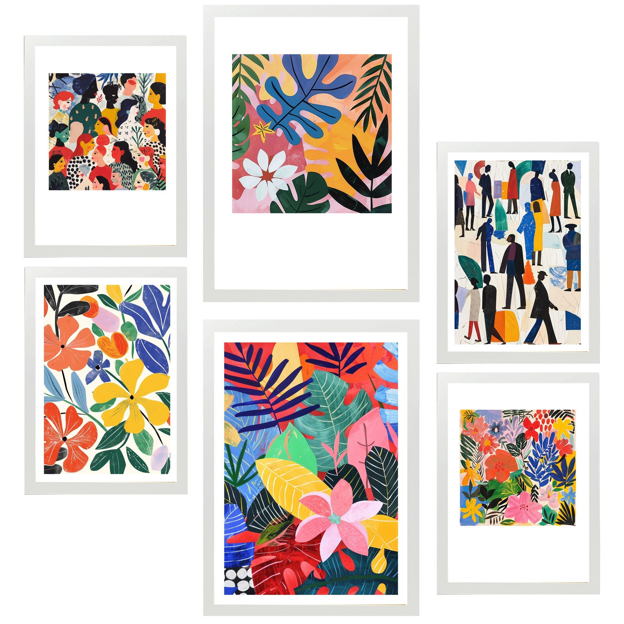 POSTER Set Mit 6 Farbenfrohe Inspiration Von Matisse A3 & A4 Weißer Rahmen - Weiß, Papier (29/3cm) - Nacnic