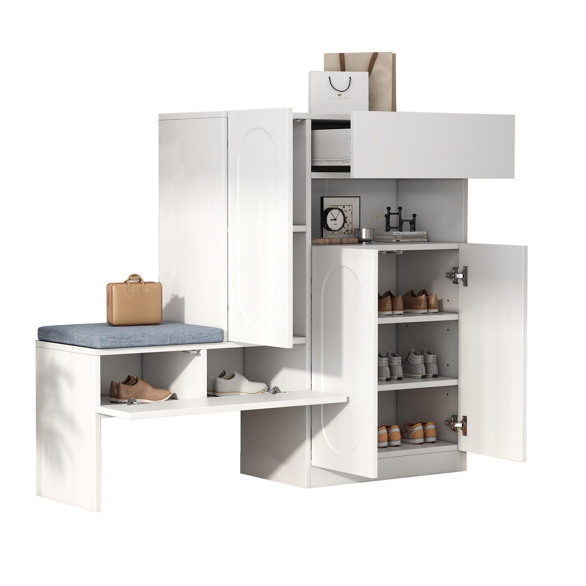 SCHUHSCHRANK 2-in-1 mit Sitzbank Weiß 130x35x110cm - Weiß, Holzwerkstoff (35/110/130cm) - FLIEKS