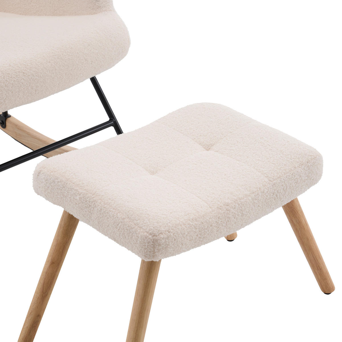 SCHAUKELSTUHL wohnzimmer mit hocker und verdicktem Sitzkissen ,Bodenschutzleiste, beige - Beige, Holzwerkstoff/Textil (68/91/88cm) - STILVORA