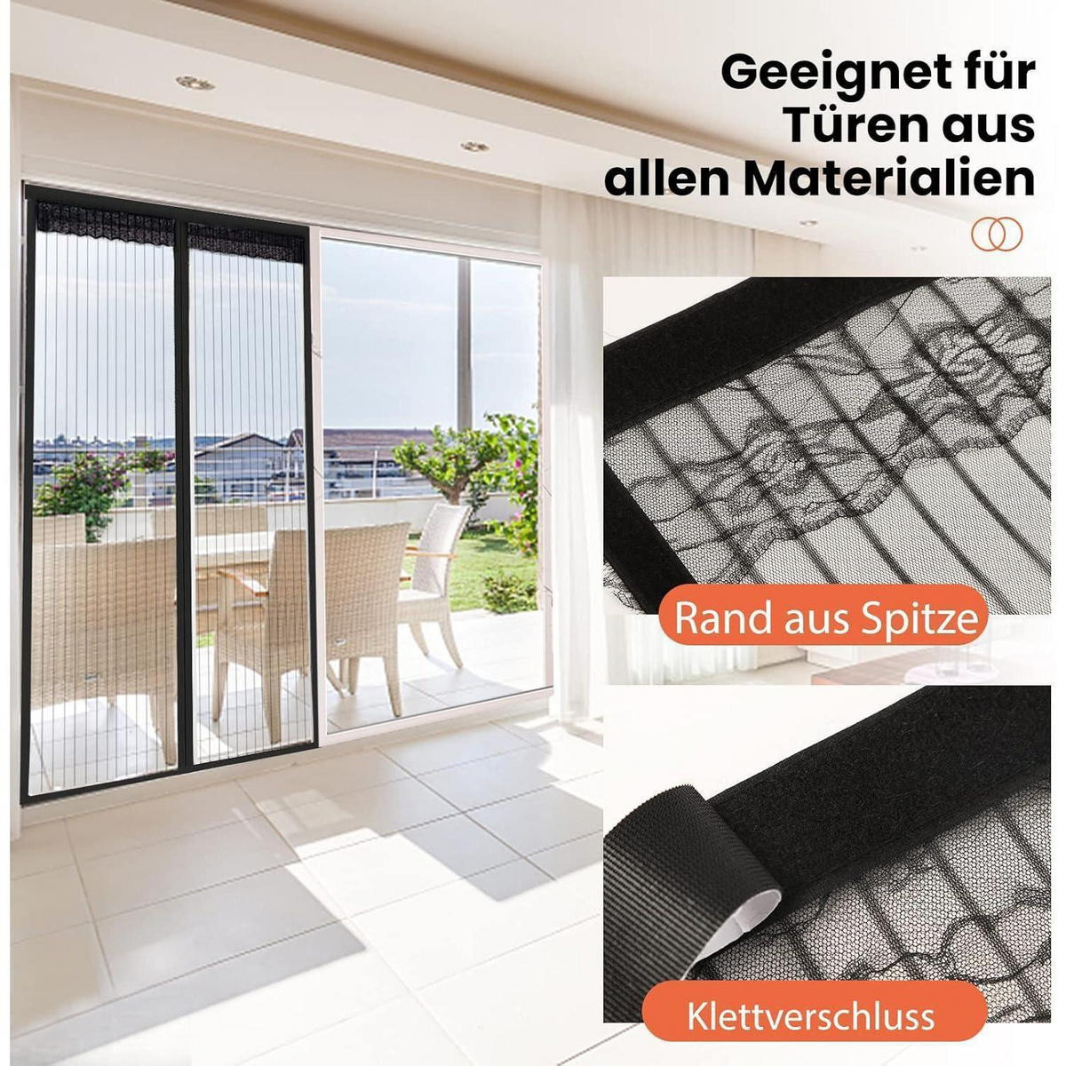 FLIEGENGITTER Tür Magnetisch 140 x 240 cm Schwarz Ohne Bohren - Schwarz, Textil (132/234/5cm)