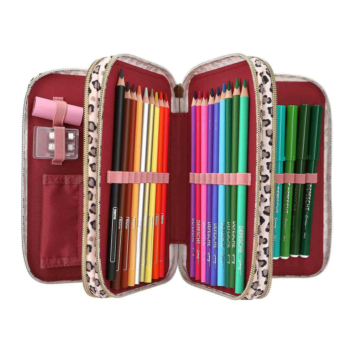 3-FACH FEDERTASCHE LEOHEART MIT SCHLEIFEN TOPModel rosa 7,5 x 13 x 20 cm - Rosa, Kunststoff (13/20/7.5cm) - Depesche Germany