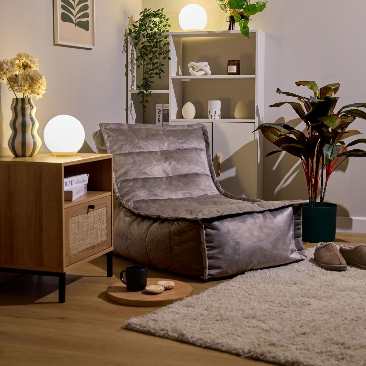 SITZSACK Lounger Skandi, Samt - Grau, Kunststoff (79/68/90cm) - icon