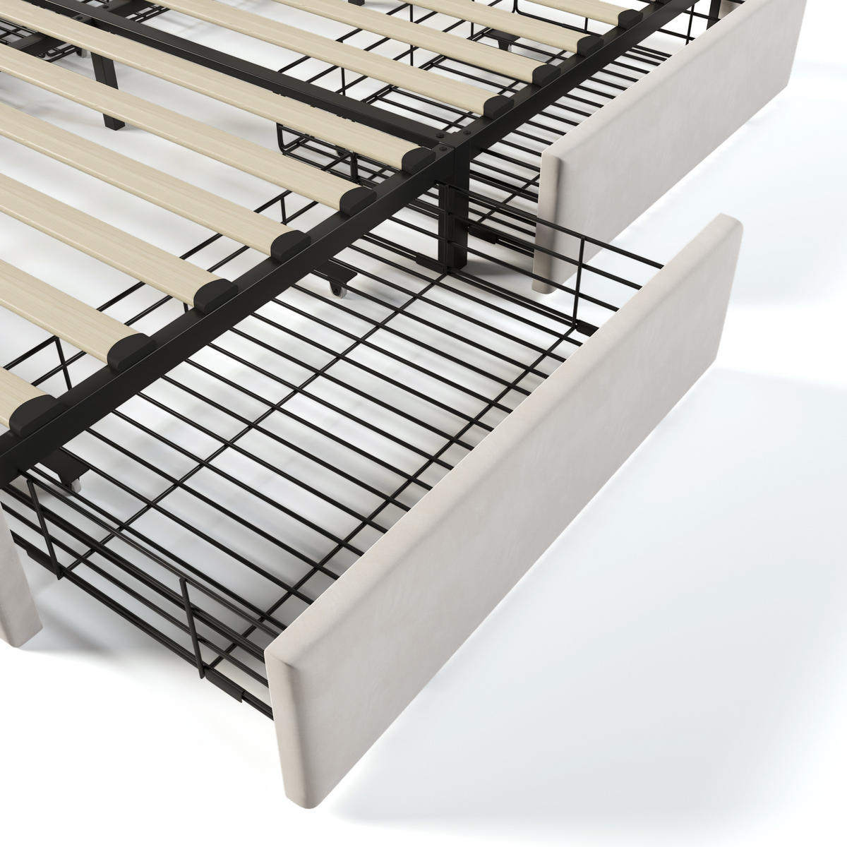 POLSTERBETT 160/200 cm Beiger Samt mit Kabellosem Laden und 4 Schubladen - Beige, Textil (160/200cm) - OKWISH