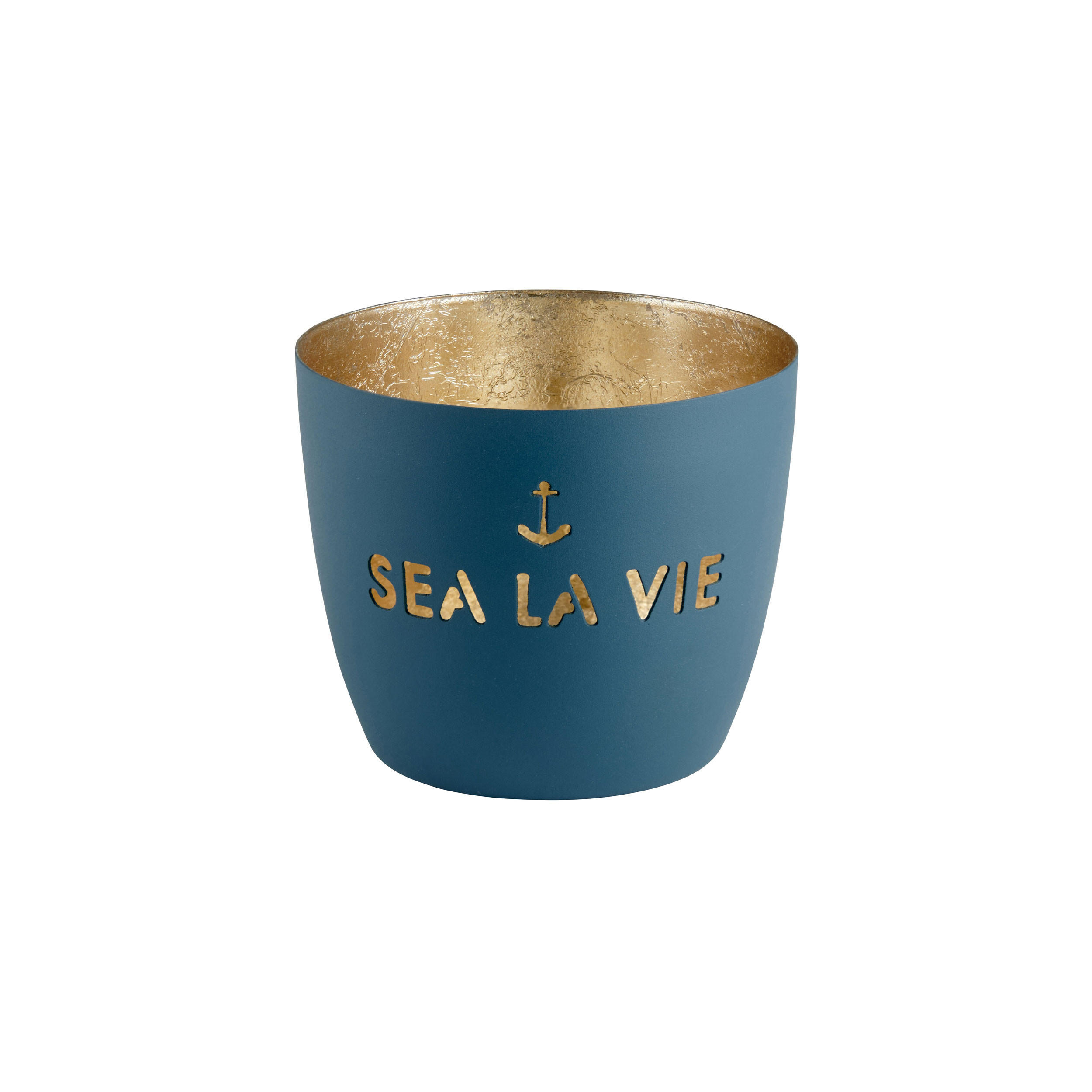 TEELICHTHALTER Madras Sea la vie M, Eisen, petrol / Gold, H 8.5 cm - Blau, Metall (9cm) - Gift Company