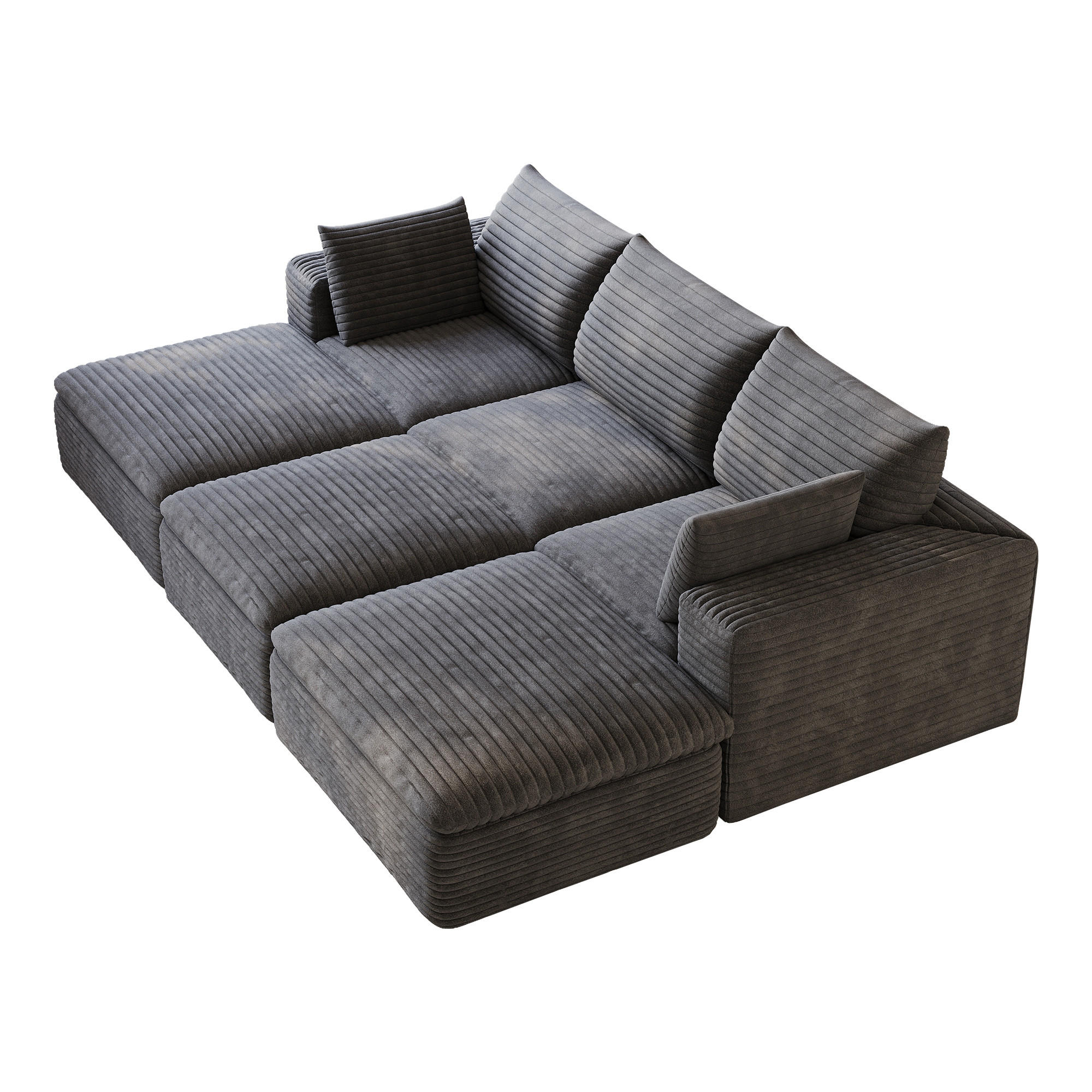 WOHNLANDSCHAFT DE-34773 modular mit 3 ottomanen Dunkelgrau - Dunkelgrau, Textil (160/60/260cm) - ComfortXL