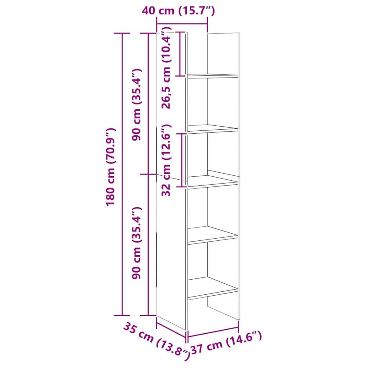 BÜCHERREGAL Weiss 40/35/180 Cm Holzwerkstoff - Weiß, Holzwerkstoff (35/180/40cm) - vidaXL