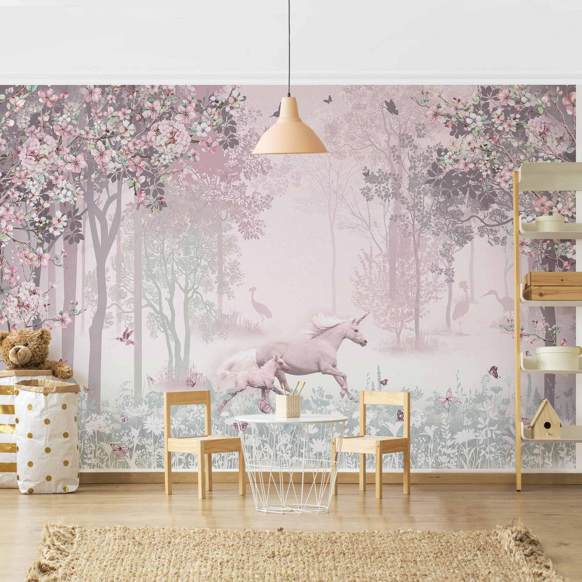 FOTOTAPETE Einhorn auf Blumenwiese in Rosa 336/225 cm - Rosa, Papier (336/225cm) - Bilderwelten