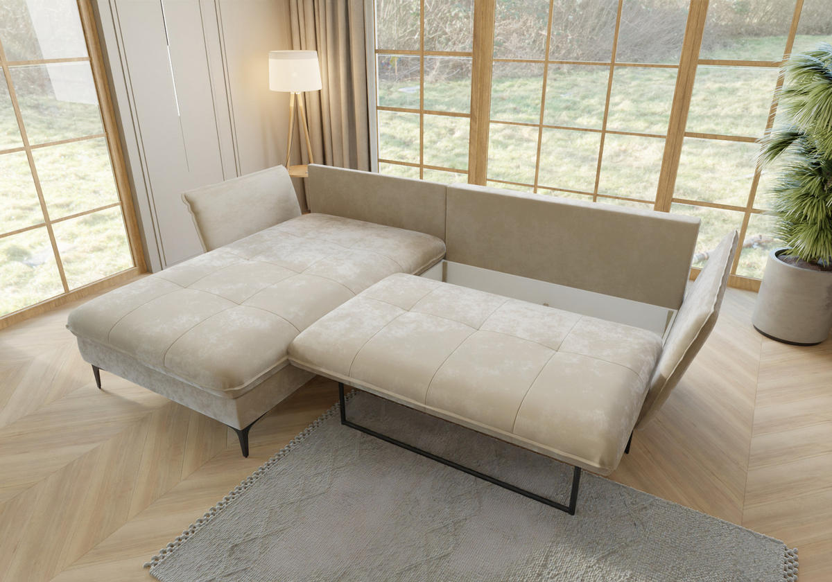 ECKSOFA Mira Beige Samt-Stoff - Beige/Schwarz, Textil/Metall (260/168cm) - S-Style Möbel