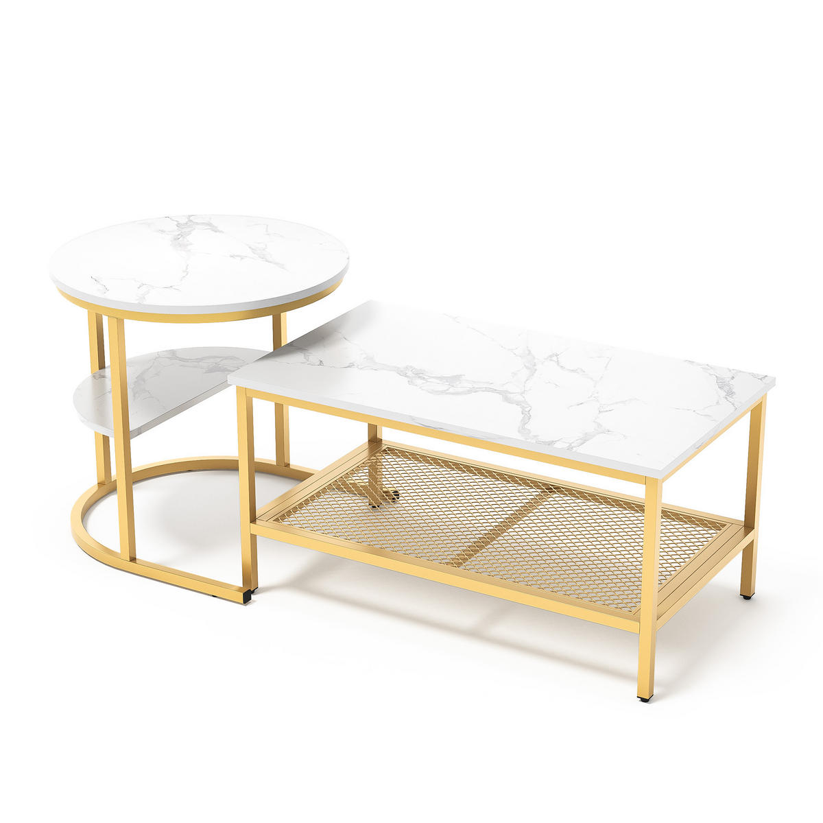 COUCHTISCH 2er SET, Weiß + Golden - Goldfarben/Weiß, Metall (80/46/41cm)