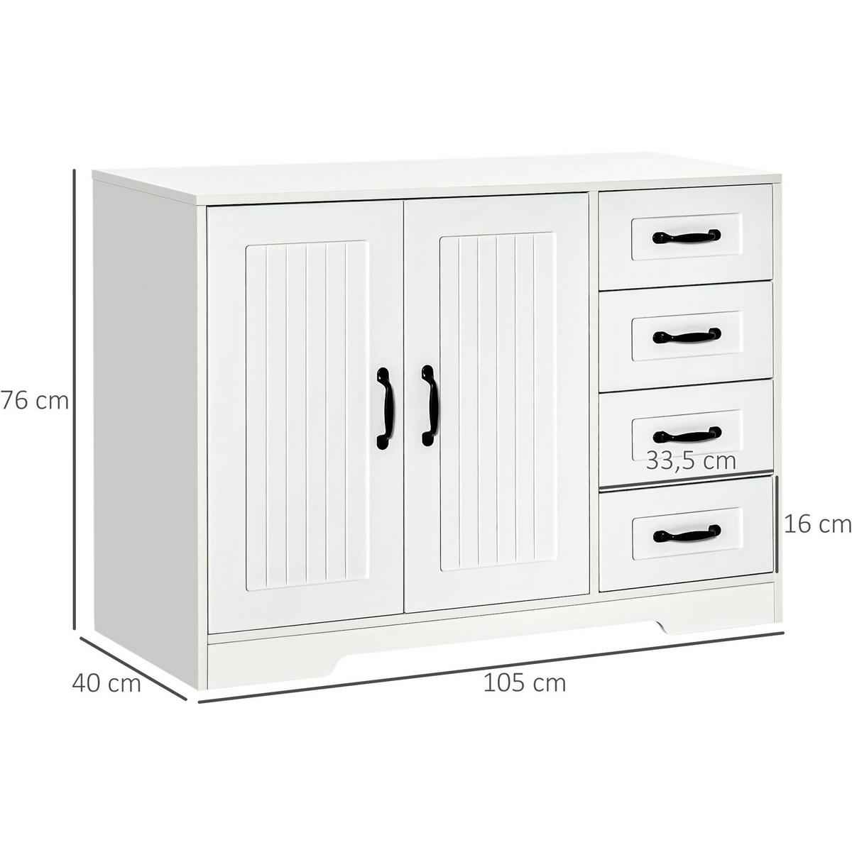 SIDEBOARD 105/40/76 cm in Weiß mit 4 Schubladen und verstellbarem Einlegeboden - Weiß, Holzwerkstoff (105/76/40cm) - Flora Grace