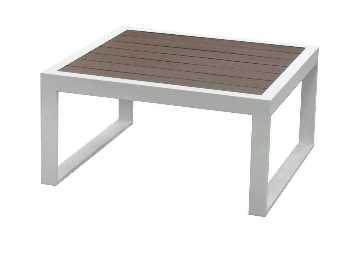 LOUNGE-SET Lima Weiß 5-Sitzer Aluminium mit Couchtisch in Holzoptik - Weiß, Kunststoff - bellavista - Home & Garden