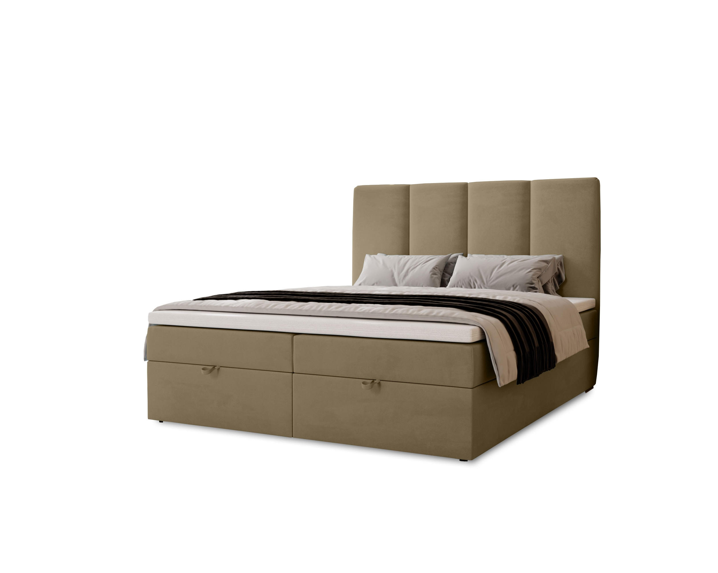 BOXBETT Malmo mit 2 Bettkästen, 200x200, Braun, Velourstoff, Doppelbett mit Bonell-Matratze - Braun, Holz/Kunststoff (200/200cm) - Marpur