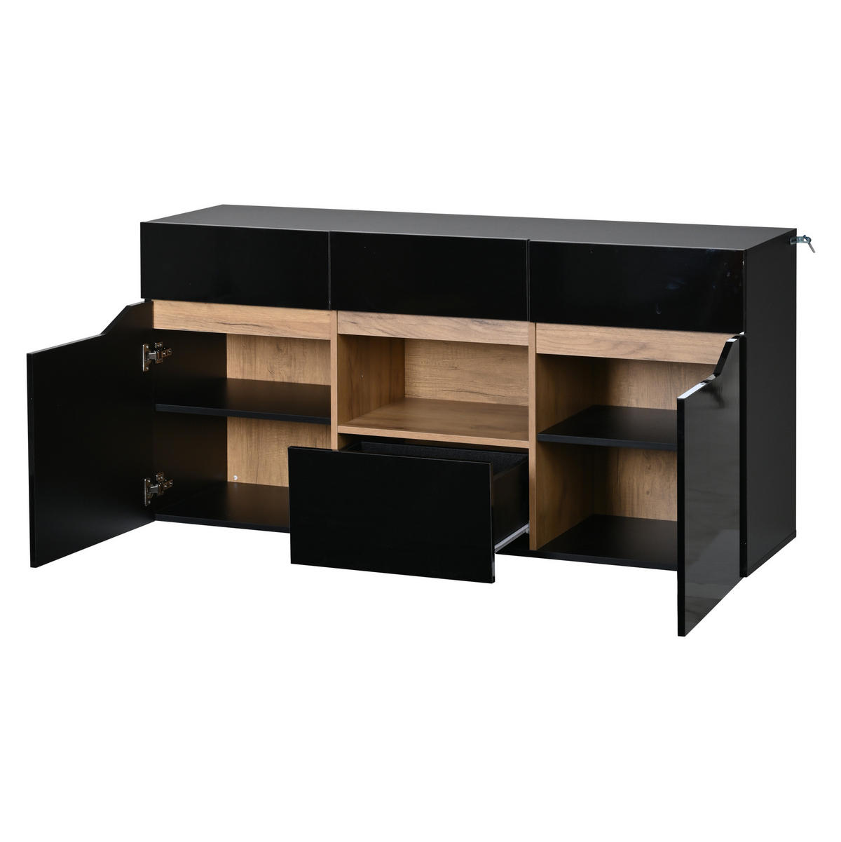 SIDEBOARD 140/40/70 cm Schwarz/Naturholzfarbe aus Spanplatte mit LED-Beleuchtung - Schwarz, Holzwerkstoff (40/70/140cm) - OKMYHOME