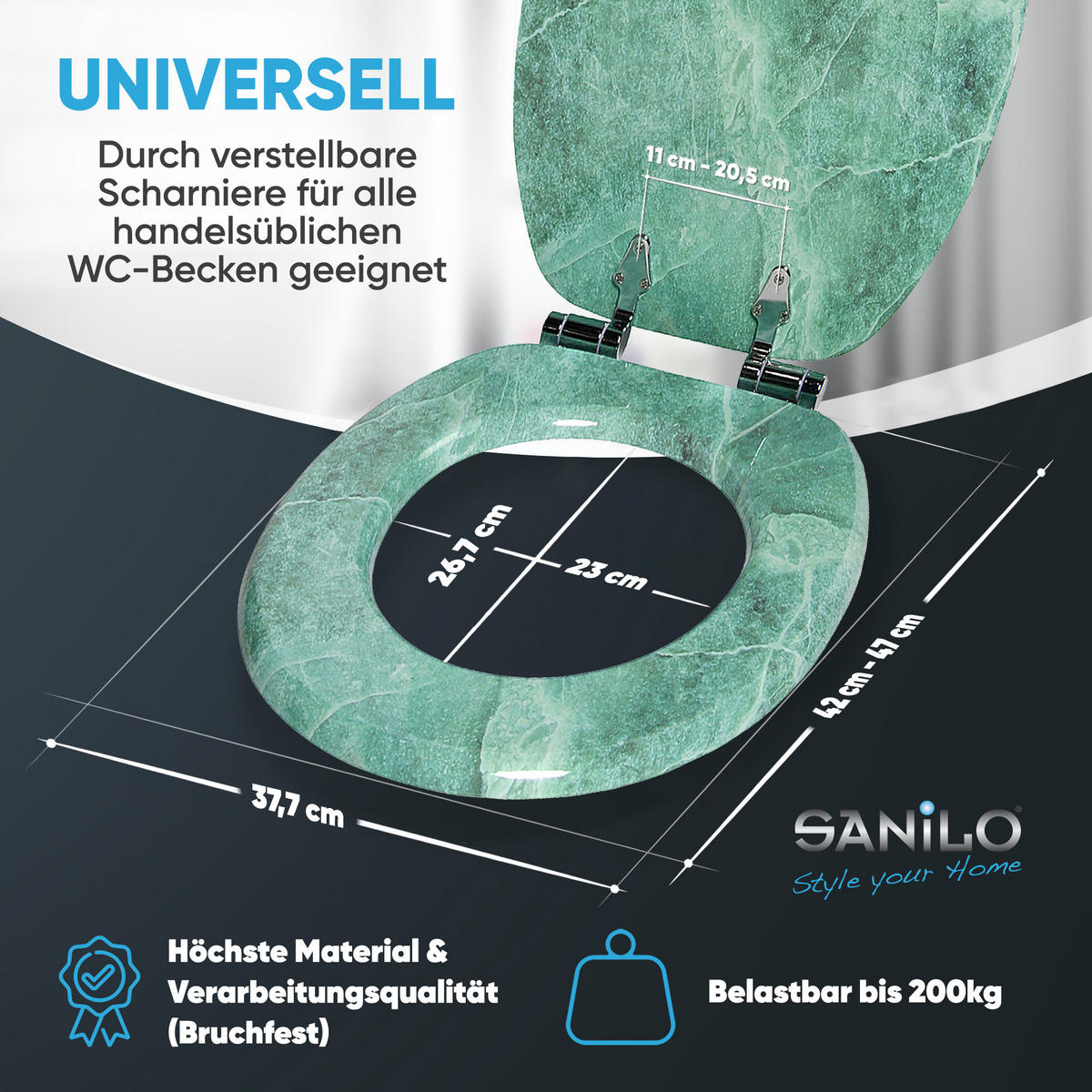 WC-SITZ mit Absenkautomatik Marmor Grün - Grün, Holzwerkstoff (38/6/47cm) - Sanilo